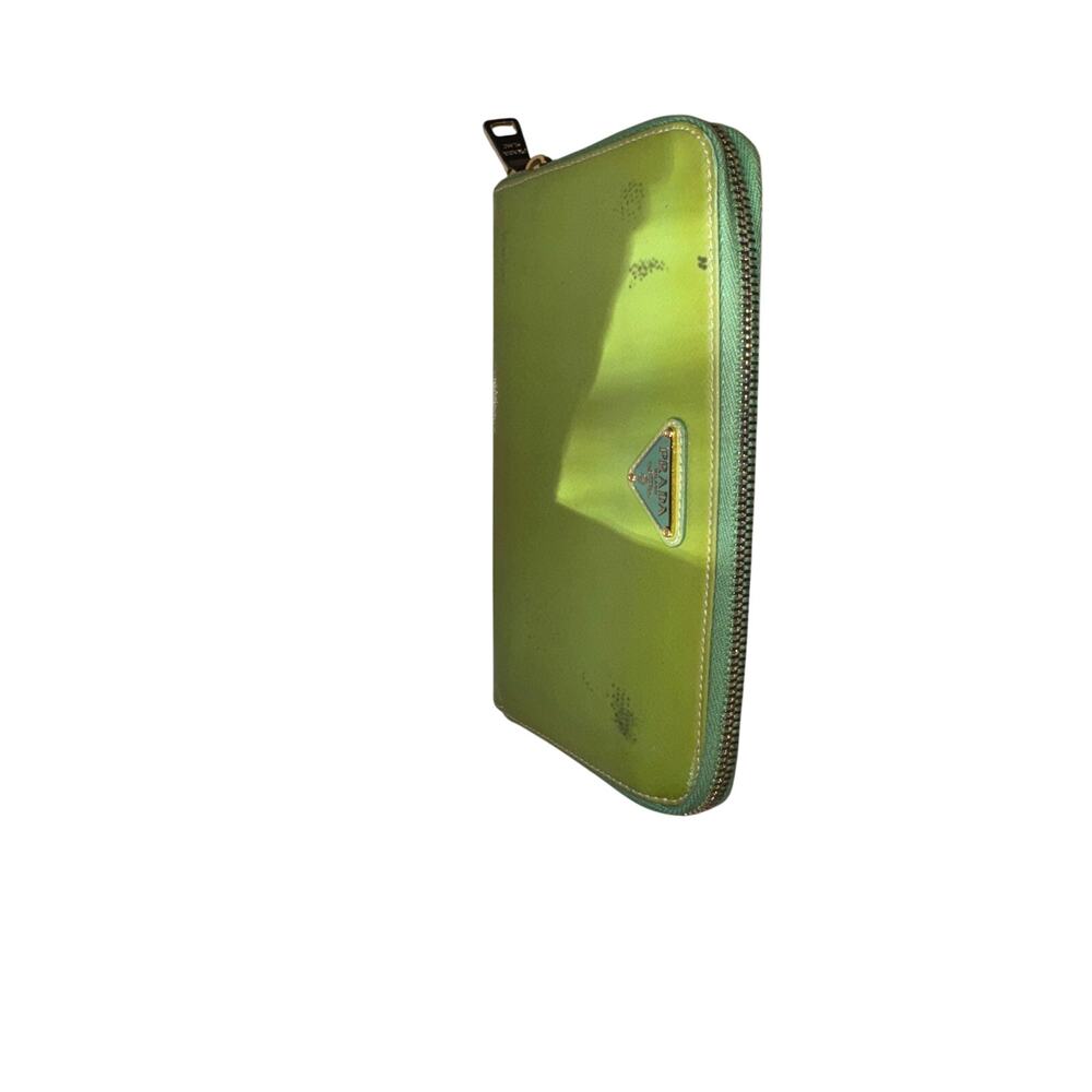 PRADA Saffiano Patent Leather Zip-Around Wallet in Apple / Mint Green - Picture 5 of 11